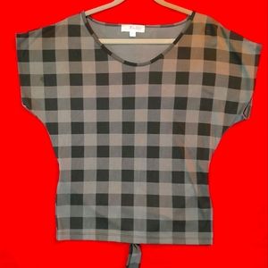 Gray/Black Buffalo Check Blouse with Accent Belt